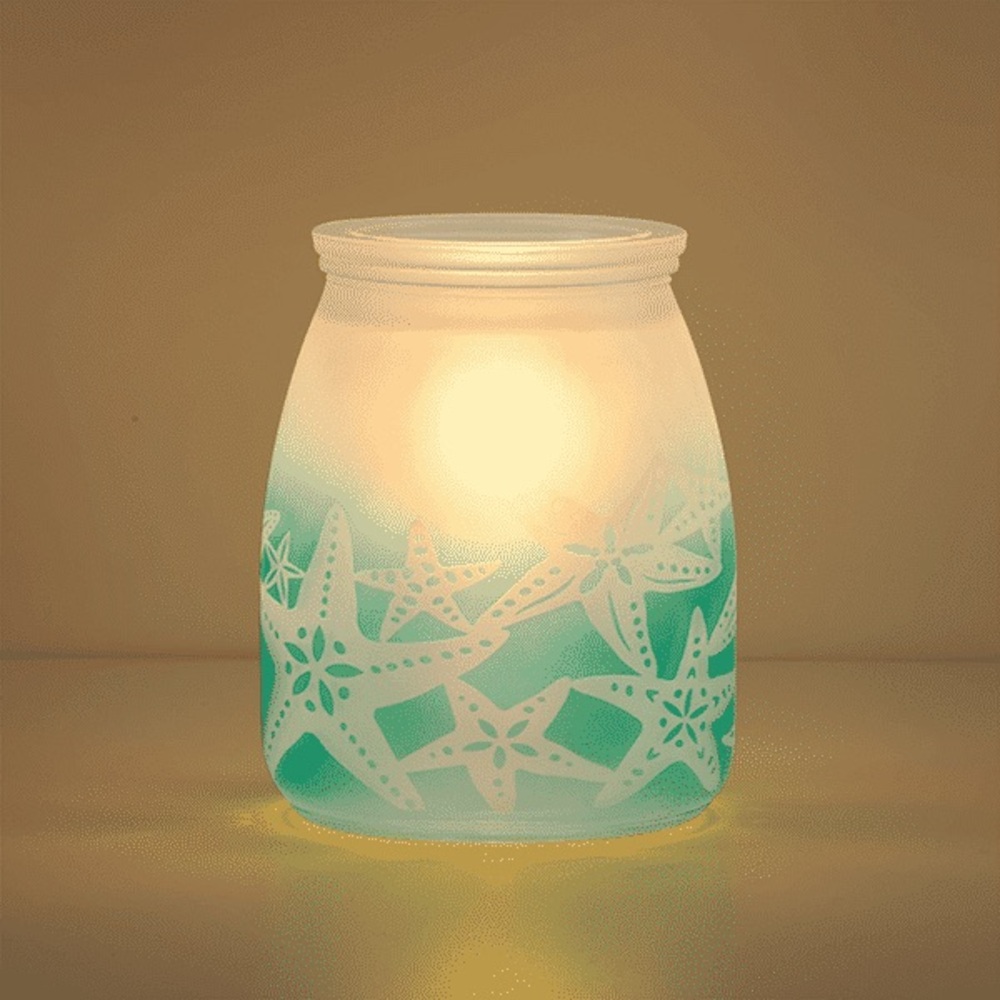 Scentsy Frosted Glass Wax Warmer with Starfish Design - Teal